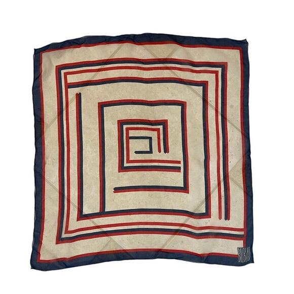 BILL BLASS Scarf Geometric Chiffon Red Blue Square 20” Signed 80s Vintage - Picture 3 of 3